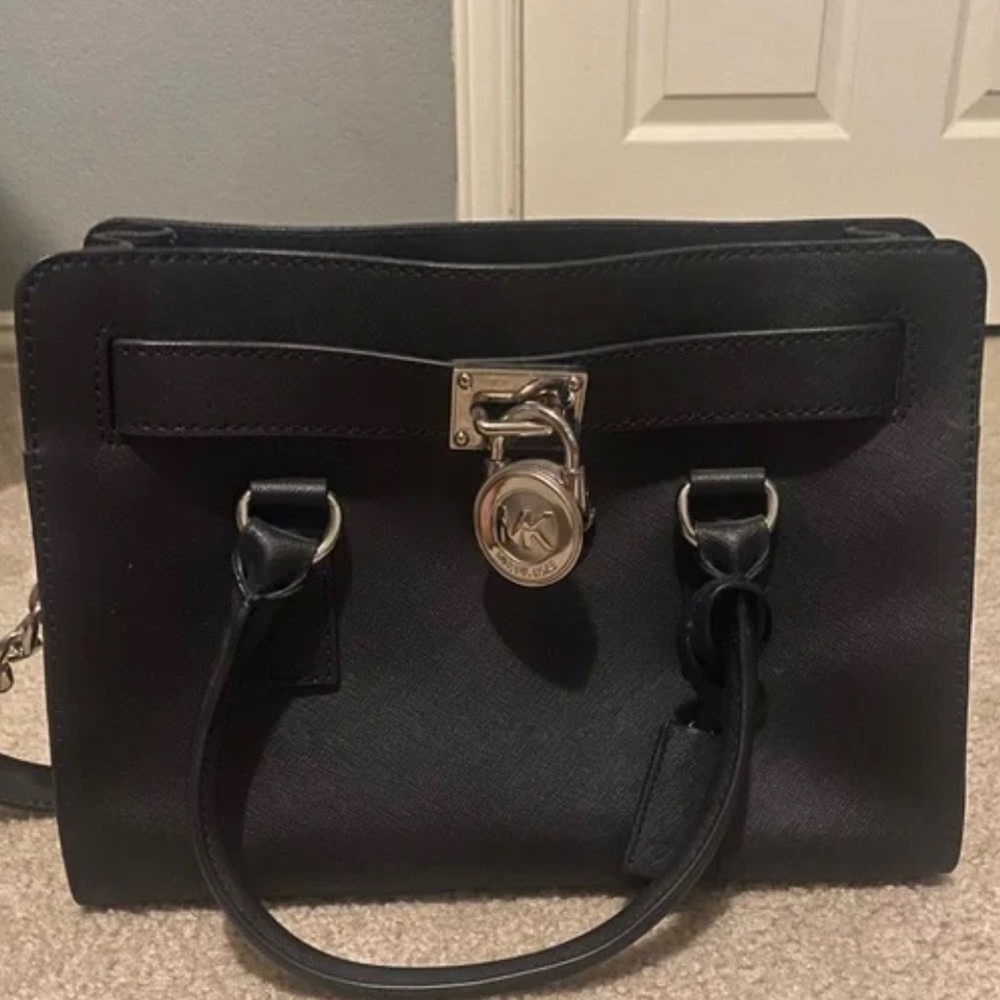 Michael Kors Black Structured Satchel Handbag with Silver Lock - Picture 4 of 5